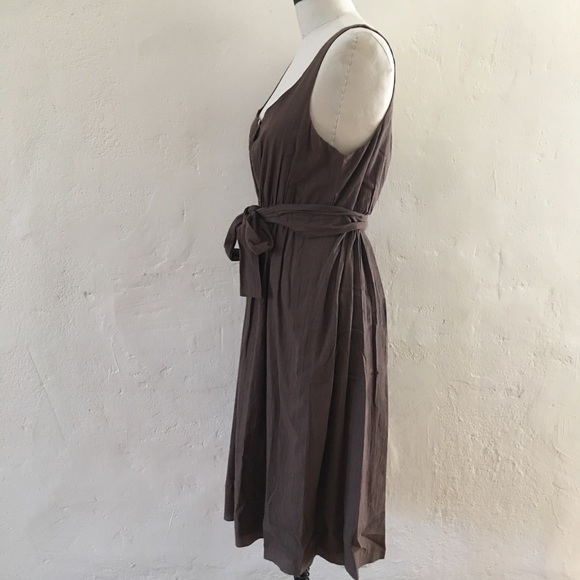 NWT New ISDA & CO Taupe Crinkle Cotton Tie Waist Fit and Flare Lightweight Dress - Picture 4 of 9